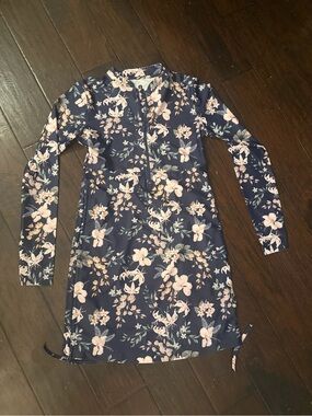 Solbari Long Sleeve Printed Swim Dress UPF 50+ XS Tropical Navy Floral